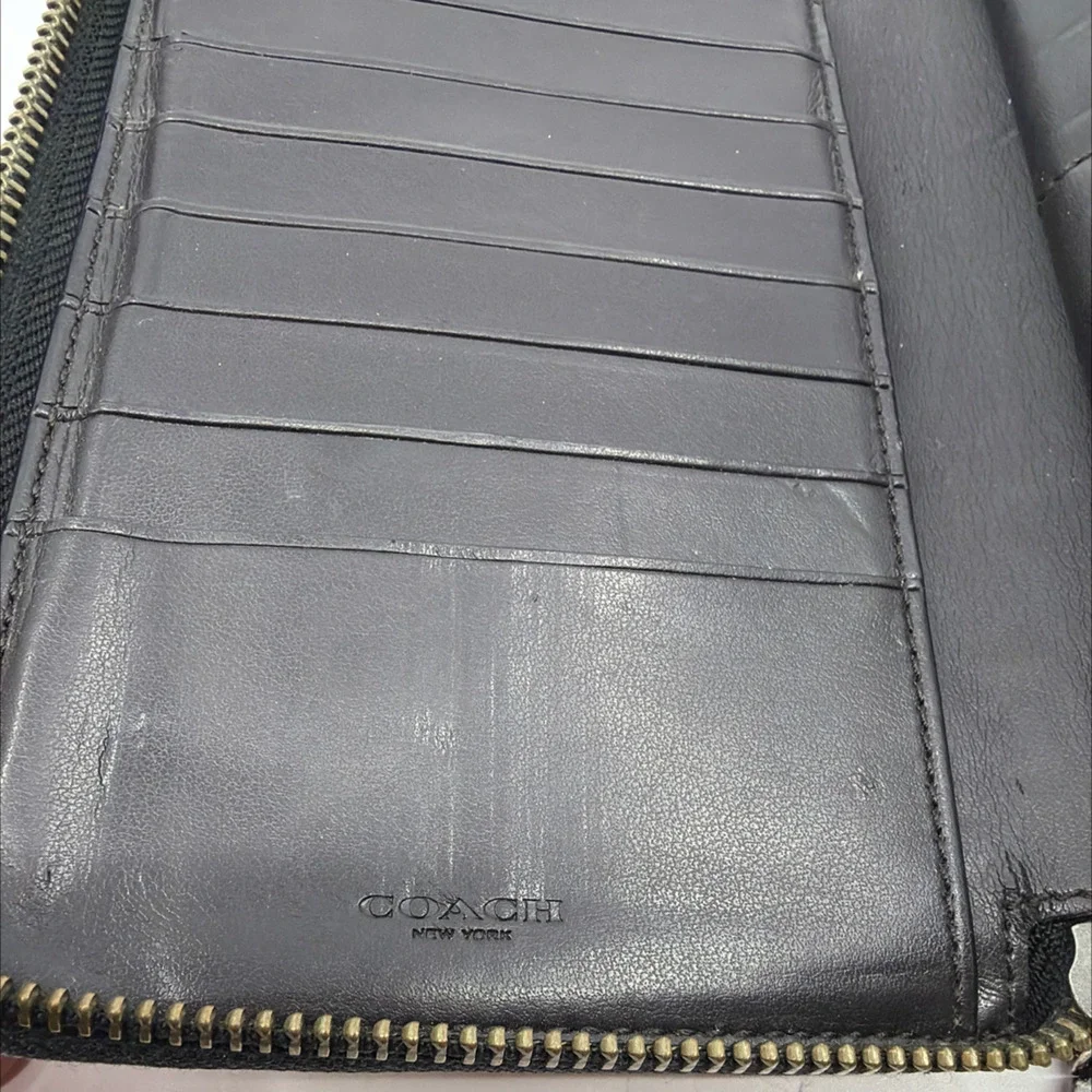 Coach Accordion Zip Brown/Black Signature Coated Canvas Wallet - Picture 8 of 8